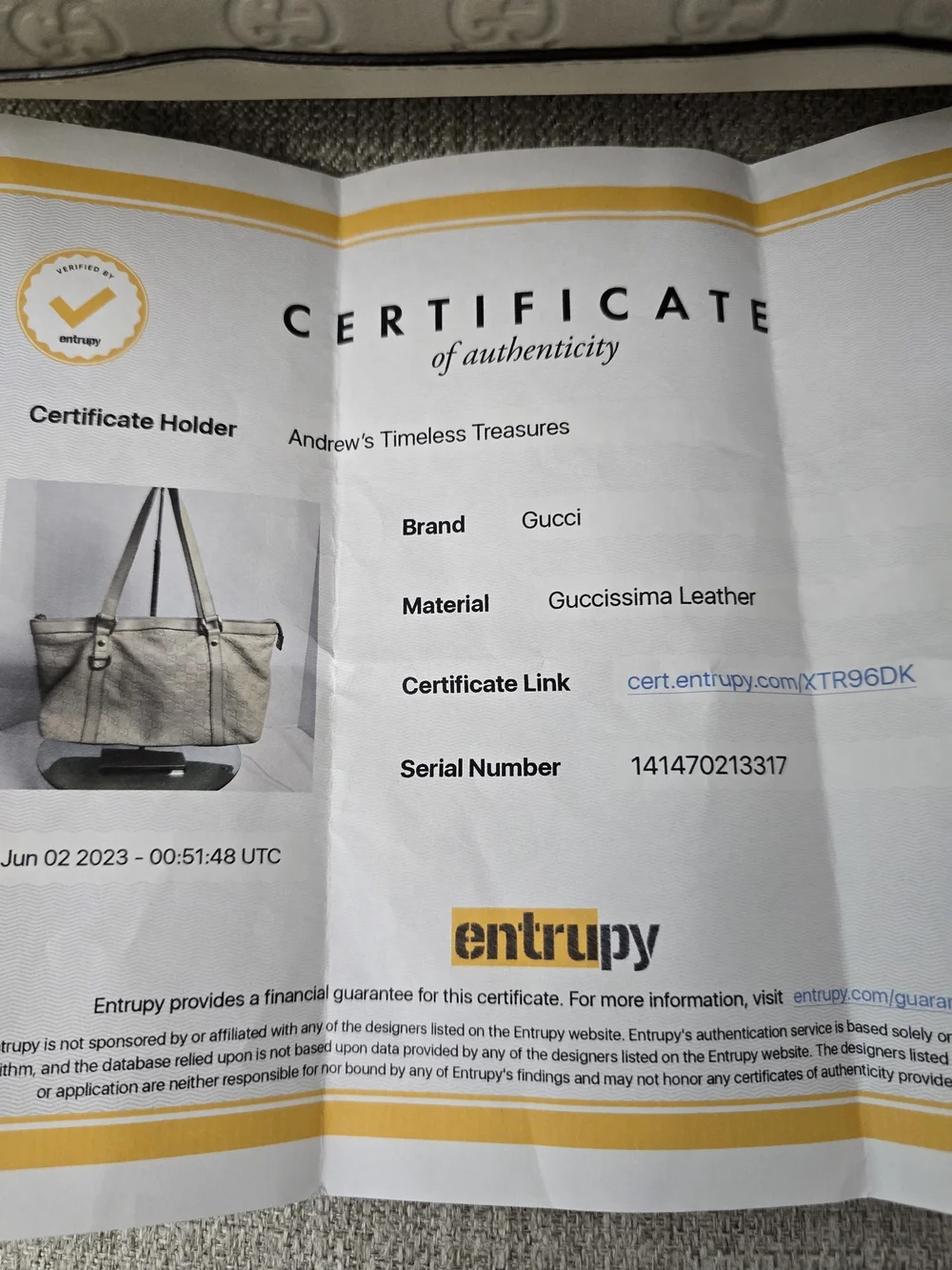 100% Authentic Gucci Cream Guccissima Leather Abbey D-Ring Tote - Picture 16 of 16